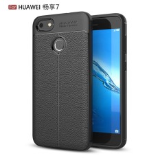 Litchi Skin PU Leather Coated TPU Mobile Phone Case for Huawei P9 Lite mini - Black - ādas imitācijas triecienizturīgs silikona aizmugures apvalks (maciņš, bampers, vāciņš, slim cover, bumper, back case)