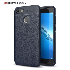 Litchi Skin PU Leather Coated TPU Mobile Phone Case for Huawei P9 Lite mini - Dark Blue - ādas imitācijas triecienizturīgs silikona aizmugures apvalks (maciņš, bampers, vāciņš, slim cover, bumper, back case)