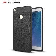 Litchi Skin PU Leather Coated TPU Mobile Phone Case for Xiaomi Mi Max 2 - Black - ādas imitācijas triecienizturīgs silikona aizmugures apvalks (maciņš, bampers, vāciņš, slim cover, bumper, back case)