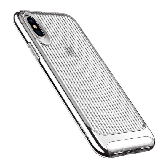 USAMS Senior Series Wave Texture TPUPC Phone Case for Apple iPhone X / XS - Silver - silikona ar plastikas rāmi aizmugures apvalks (bampers, vāciņš, TPU silicone cover, bumper shell)