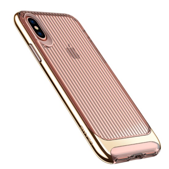USAMS Senior Series Wave Texture TPUPC Phone Case for Apple iPhone X / XS - Gold - silikona ar plastikas rāmi aizmugures apvalks (bampers, vāciņš, TPU silicone cover, bumper shell)