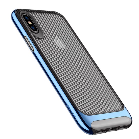USAMS Senior Series Wave Texture TPUPC Phone Case for Apple iPhone X / XS - Blue - silikona ar plastikas rāmi aizmugures apvalks (bampers, vāciņš, TPU silicone cover, bumper shell)
