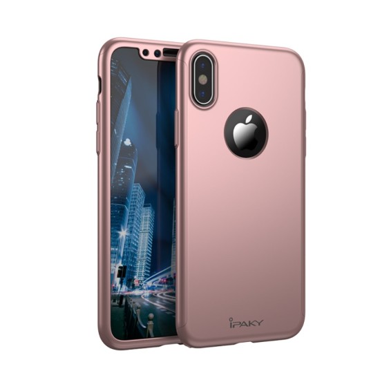 IPAKY Full Protection Hard Plastic Case priekš Apple iPhone X / XS - Rozā Zelts - plastikas apvalks (bampers, vāciņš, PU back cover, bumper shell)