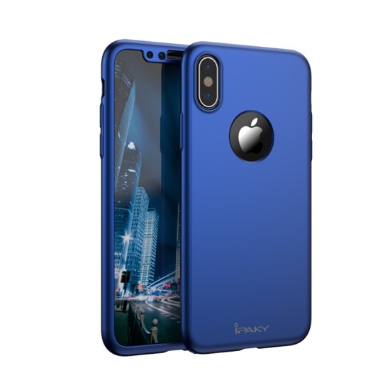 IPAKY Full Protection Hard Plastic Case priekš Apple iPhone X / XS - Zils - plastikas apvalks (bampers, vāciņš, PU back cover, bumper shell)