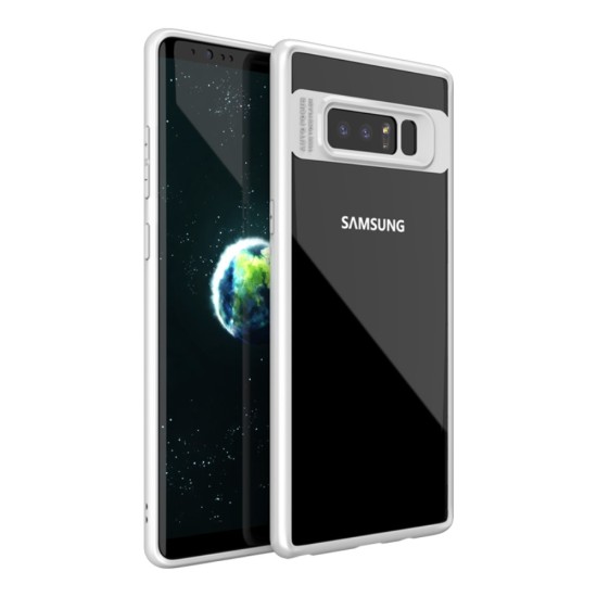 IPAKY Hybrid TPU Frame Clear Acrylic Back Case for Samsung Galaxy Note 8 N950 - White - silikona ar plastikas rāmi aizmugures apvalks (bampers, vāciņš, TPU silicone cover, bumper shell)