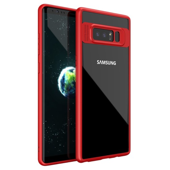 IPAKY Hybrid TPU Frame Clear Acrylic Back Case for Samsung Galaxy Note 8 N950 - Red - silikona ar plastikas rāmi aizmugures apvalks (bampers, vāciņš, TPU silicone cover, bumper shell)