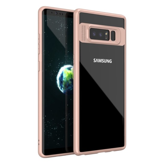 IPAKY Hybrid TPU Frame Clear Acrylic Back Case for Samsung Galaxy Note 8 N950 - Rose Gold - silikona ar plastikas rāmi aizmugures apvalks (bampers, vāciņš, TPU silicone cover, bumper shell)