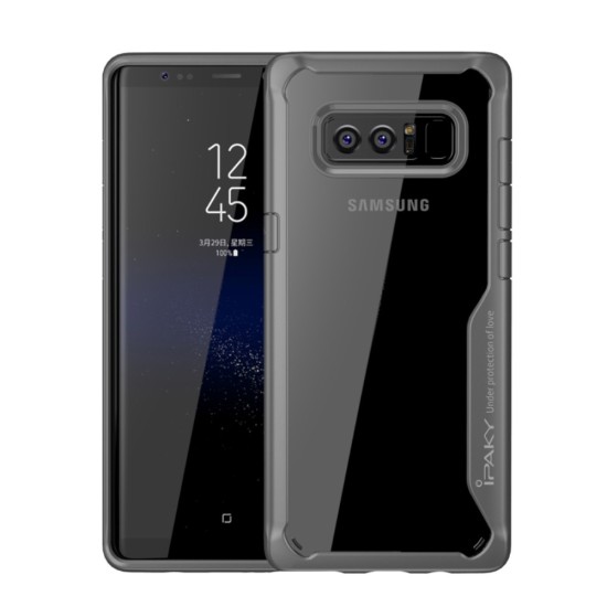 IPAKY Anti-drop Clear PC TPU Hybrid Case for Samsung Galaxy Note 8 N950 - Grey - silikona ar plastikas rāmi aizmugures apvalks (bampers, vāciņš, TPU silicone cover, bumper shell)
