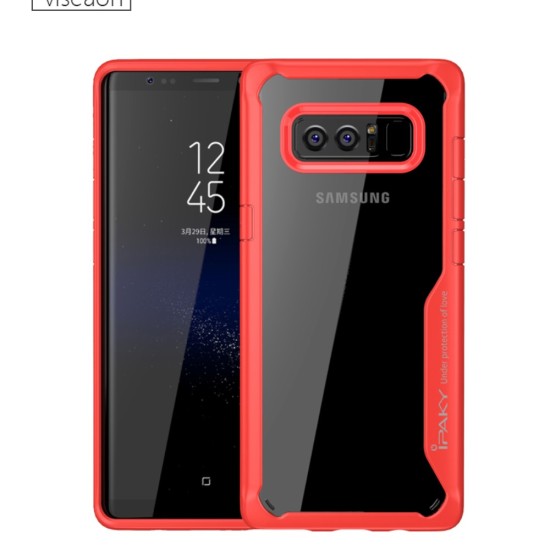 IPAKY Anti-drop Clear PC TPU Hybrid Case for Samsung Galaxy Note 8 N950 - Red - silikona ar plastikas rāmi aizmugures apvalks (bampers, vāciņš, TPU silicone cover, bumper shell)