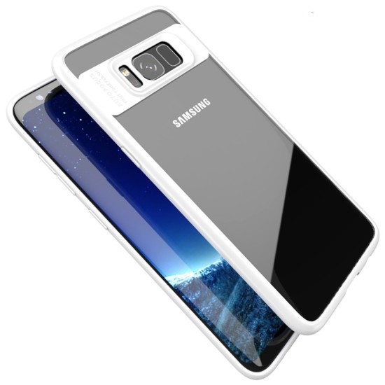 IPAKY Hybrid TPU Frame Clear Acrylic Back Case for Samsung Galaxy S8 Plus G955 - White - silikona ar plastikas rāmi aizmugures apvalks (bampers, vāciņš, TPU silicone cover, bumper shell)