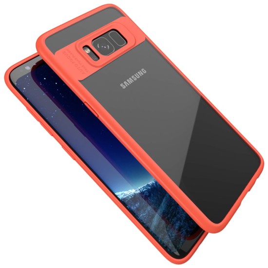 IPAKY Hybrid TPU Frame Clear Acrylic Back Case for Samsung Galaxy S8 Plus G955 - Red - silikona ar plastikas rāmi aizmugures apvalks (bampers, vāciņš, TPU silicone cover, bumper shell)