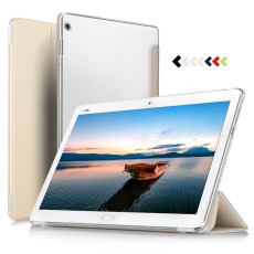 Translucent Tri-fold Stand PU Smart Auto Wake/Sleep Leather Case priekš Huawei MediaPad M3 Lite 10 - Gold - sāniski atverams maciņš ar stendu