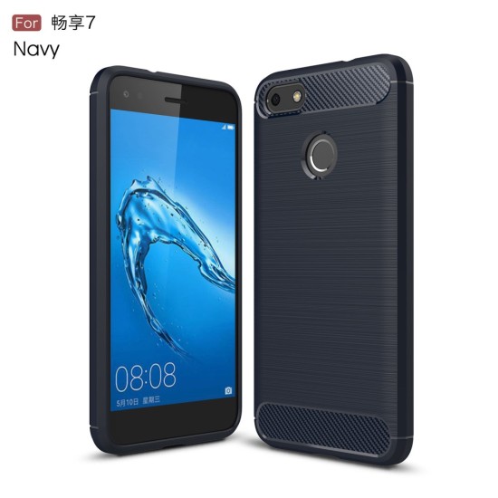 Carbon Fiber Brushed TPU Back Phone Case for Huawei P9 Lite mini - Dark Blue - противоударная силиконовая накладка (крышка чехол, shell cover, bumper)