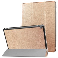 Tri-fold Stand PU Leather Case priekš Huawei MediaPad M3 Lite 10 - Gold - sāniski atverams maciņš ar stendu