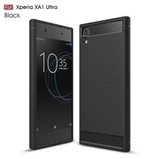 Carbon Fiber Brushed TPU Back Phone Case for Sony Xperia XA1 Ultra G3212 / G3221 - Black - triecienizturīgs silikona aizmugures apvalks (bampers, vāciņš, slim TPU silicone case shell cover, bumper)