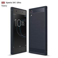 Carbon Fiber Brushed TPU Back Phone Case for Sony Xperia XA1 Ultra G3212 / G3221 - Dark Blue - triecienizturīgs silikona aizmugures apvalks (bampers, vāciņš, slim TPU silicone case shell cover, bumper)
