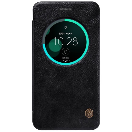 NILLKIN Qin Series APP Smart Leather View Case for Asus Zenfone 3 ZE552KL - Black - sāniski atverams maciņš ar lodziņu (ādas maks, grāmatiņa, leather book wallet case cover)