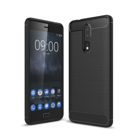 Carbon Fiber Brushed TPU Back Phone Case for Nokia 8 - Black - triecienizturīgs silikona aizmugures apvalks (bampers, vāciņš, slim TPU silicone case shell cover, bumper)