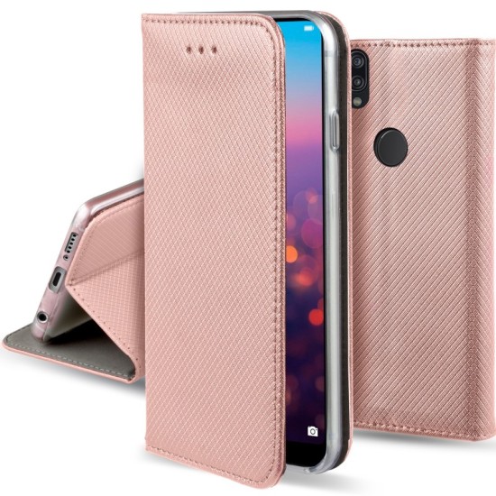 Smart Magnet Book Case priekš Huawei P9 Lite 2017 / P8 Lite 2017 / Honor 8 Lite - Rozā Zelts - sāniski atverams maciņš ar stendu (ādas maks, grāmatiņa, leather book wallet case cover stand)