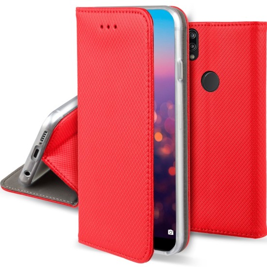 Smart Magnet Book Case priekš Huawei Y5 II (Y5 2) / Y6 II (Y6 2) Compact - Sarkans - sāniski atverams maciņš ar stendu (ādas maks, grāmatiņa, leather book wallet case cover stand)