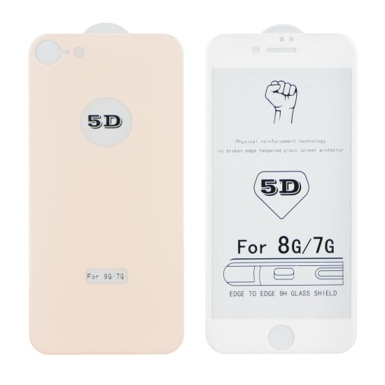 (Front Back) 5D Full Glue (ar noapaļotām malām) Tempered Glass screen protector priekš Apple iPhone 8 - Rozā - Ekrāna Aizsargstikls / Bruņota Stikla Aizsargplēve (Full screen size curved)