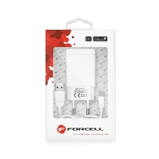Forcell Type-C USB 18W Travel Qualcomm 3.0 Quick Charger 2.4A (QC 3.0) - Balts - USB ļoti ātrs 220V lādētājs ar Type-C vadu