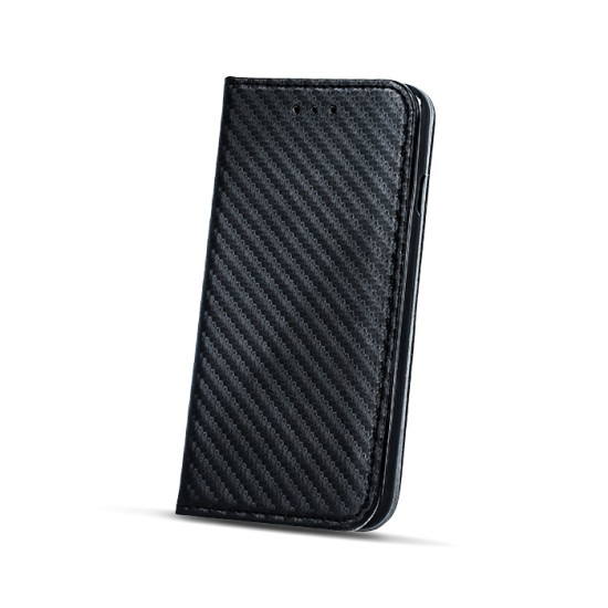GreenGo Smart Carbon Magnet book case priekš Huawei Y7 (2017) - Melns - sāniski atverams maciņš ar stendu (ādas maks, grāmatiņa, leather book wallet case cover stand)