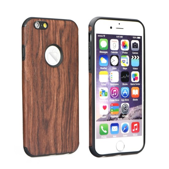 Wood Back Case priekš Samsung Galaxy J3 (2017) J330 - Tumši Brūns - silikona aizmugures apvalks (bampers, vāciņš, slim TPU silicone case cover, bumper)