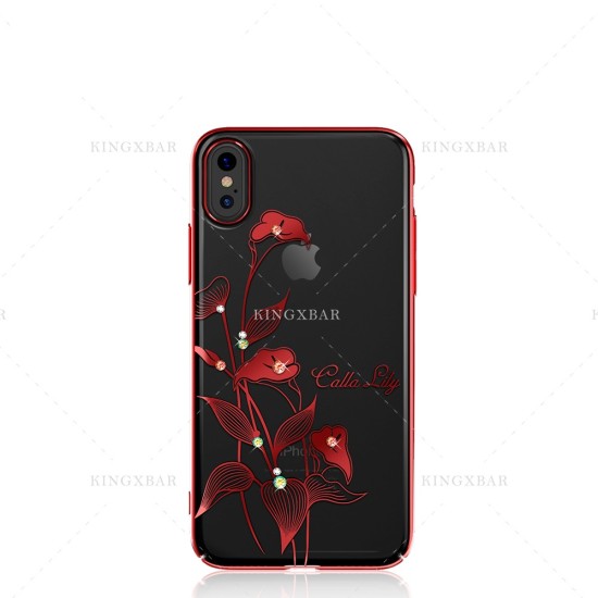 Kingxbar Swarovski Elegant Calla Lily series priekš Apple iPhone X / XS - Sarkans - plastikāta aizmugures apvalks ar kristāliem (bampers, vāciņš, slim TPU case cover, bumper)