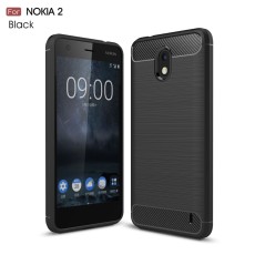 Carbon Fiber Brushed TPU Back Phone Case for Nokia 2 - Black - triecienizturīgs silikona aizmugures apvalks (bampers, vāciņš, slim TPU silicone case shell cover, bumper)