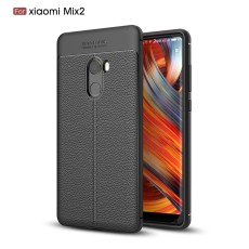 Litchi Skin PU Leather Coated TPU Mobile Phone Case for Xiaomi Mi Mix 2 - Black - ādas imitācijas triecienizturīgs silikona aizmugures apvalks (maciņš, bampers, vāciņš, slim cover, bumper, back case)