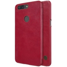 NILLKIN Qin Series Card Slot Flip Leather Mobile Shell priekš OnePlus 5T - Sarkans - sāniski atverams maciņš (ādas maks, grāmatiņa, leather book wallet case cover)