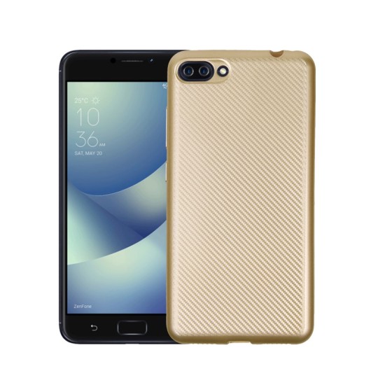 Carbon Fiber Texture TPU Frosted Phone Case for Asus ZenFone 4 Max / Max Pro / Max Plus (ZC554KL) - Gold - triecienizturīgs silikona aizmugures apvalks (bampers, vāciņš, slim TPU silicone case shell cover, bumper)