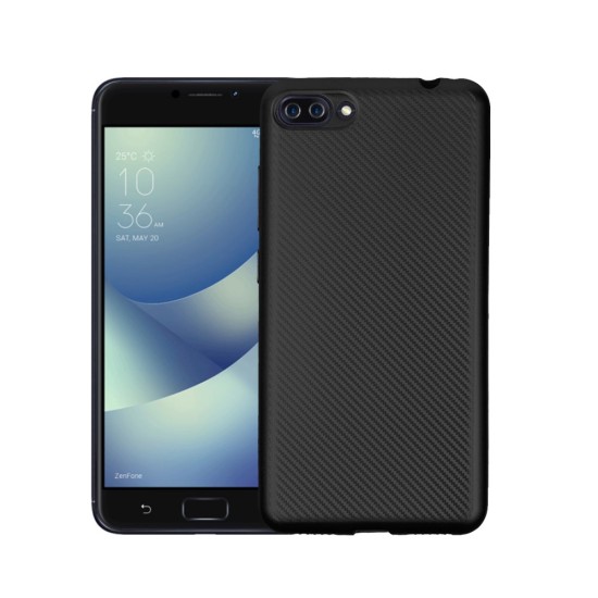 Carbon Fiber Texture TPU Frosted Phone Case for Asus ZenFone 4 Max / Max Pro / Max Plus (ZC554KL) - Black- triecienizturīgs silikona aizmugures apvalks (bampers, vāciņš, slim TPU silicone case shell cover, bumper)