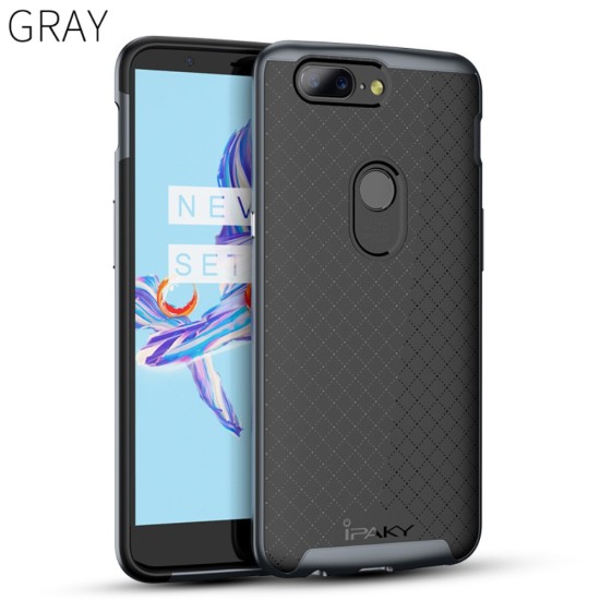 IPAKY 2-Piece PC Frame and TPU Phone Case for OnePlus 5T - Grey - silikona ar plastikas rāmi aizmugures apvalks (bampers, vāciņš, TPU silicone cover, bumper shell)