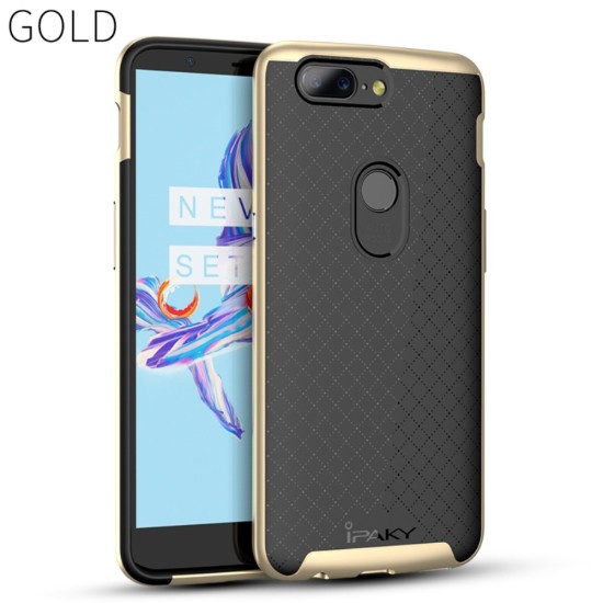 IPAKY 2-Piece PC Frame and TPU Phone Case for OnePlus 5T - Gold - silikona ar plastikas rāmi aizmugures apvalks (bampers, vāciņš, TPU silicone cover, bumper shell)
