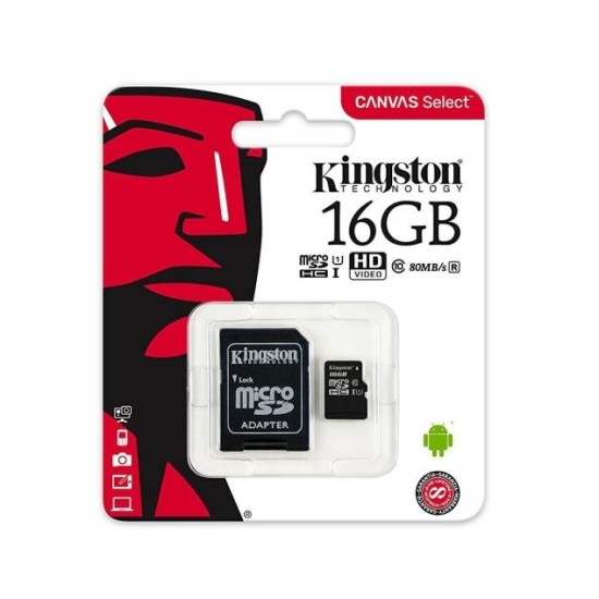 Kingston 16GB Micro SDHC Card UHS-I class10 ar SD Adapteri Atmiņas karte