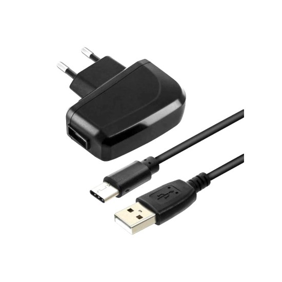 BlueStar Lite Type C travel charger 2A Tīkla lādētājs ar USB Type-C vadu - Melns - USB tīkla lādētājs