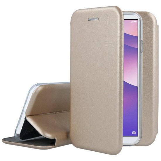 Forcell Elegance book case priekš Samsung Galaxy A6 Plus (2018) A605 - Zelts - sāniski atverams maciņš ar stendu (ādas maks, grāmatiņa, leather book wallet case cover stand)