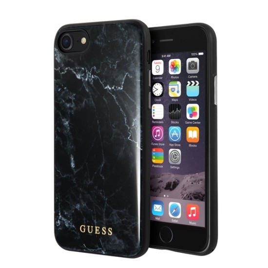 Guess Marble series GUHCI8HYMABK priekš Apple iPhone 7 / 8 / SE2 (2020) / SE3 (2022) - Melns - silikona aizmugures apvalks / bampers-vāciņš