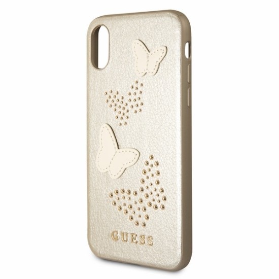 Guess Studs & Sparkles series back case GUHCPXPBUBE priekš Apple iPhone X / XS - Bēšs - ādas apvalks (bampers, vāciņš, leather case cover, bumper)