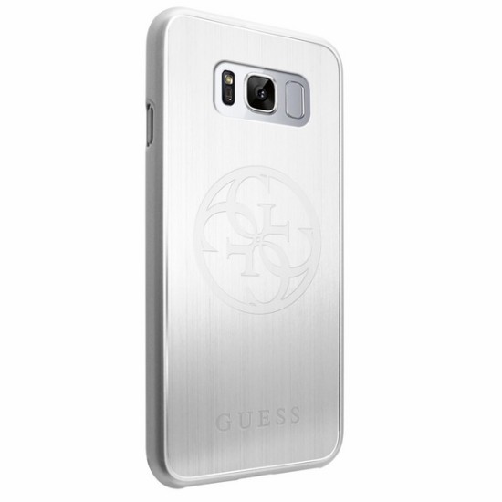 Guess Hard Case Korry Aluminium Plate series GUHCS8LMERLSI priekš Samsung Galaxy S8 Plus G955 - Sudrabains - alumīnija aizmugures apvalks (bampers, vāciņš, slim metal case cover, bumper)