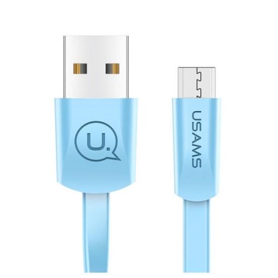 Usams 1.2M Noodle Flat U2 USB to Micro USB cable - Zils - microUSB lādēšanas un datu kabelis / vads