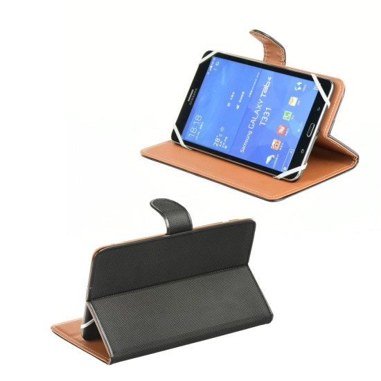 Fancy Universal Book Case Stand Cover priekš 7-8 inch Tablet PC - Melns - Universāls sāniski atverams maks planšetdatoriem ar stendu (ādas grāmatiņa, leather book wallet case cover stand)