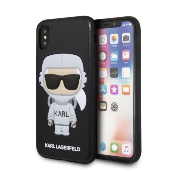 Karl Lagerfeld Cosmonaut series KLHCI8KSCO priekš Apple iPhone 7 / 8 / SE2 (2020) / SE3 (2022) - Melns - ādas aizmugures apvalks / bampers-vāciņš