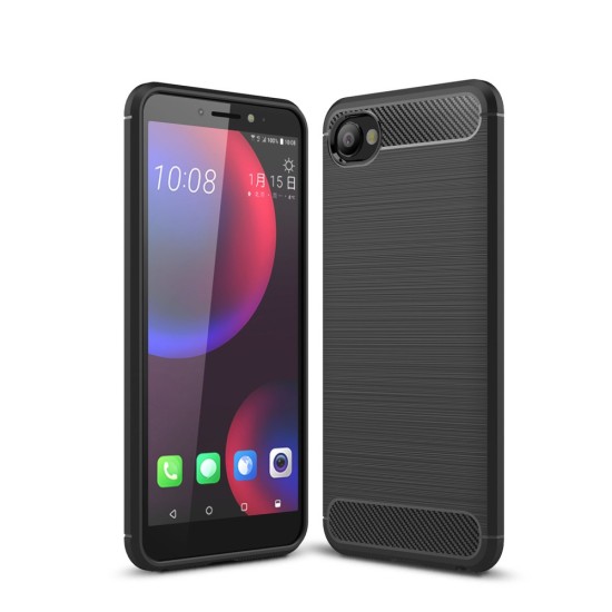 Carbon Fiber Brushed TPU Back Phone Case for HTC Desire 12 - Black - triecienizturīgs silikona aizmugures apvalks (bampers, vāciņš, slim TPU silicone case shell cover, bumper)