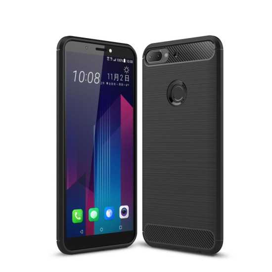 Carbon Fiber Brushed TPU Back Phone Case for HTC Desire 12 Plus - Black - triecienizturīgs silikona aizmugures apvalks (bampers, vāciņš, slim TPU silicone case shell cover, bumper)