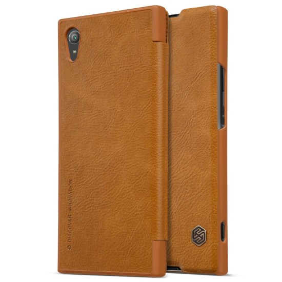 NILLKIN Qin Series Card Holder Leather Case priekš Sony Xperia XA1 Plus G3412 - Brūns - sāniski atverams maciņš (ādas maks, grāmatiņa, leather book wallet case cover)