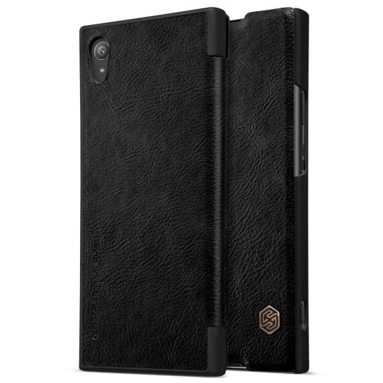NILLKIN Qin Series Card Holder Leather Case priekš Sony Xperia XA1 Plus G3412 - Melns - sāniski atverams maciņš (ādas maks, grāmatiņa, leather book wallet case cover)