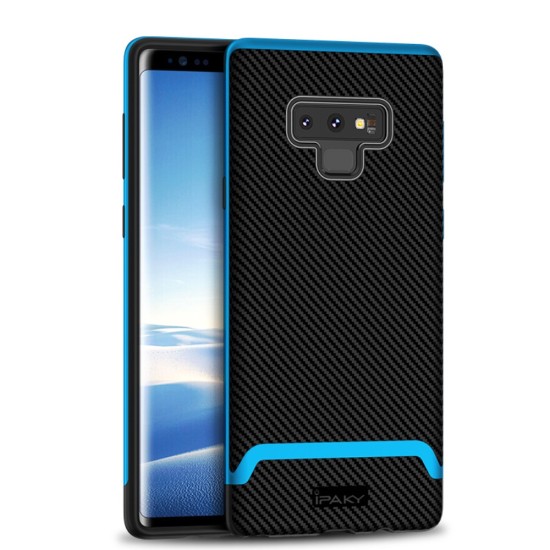 IPAKY 2-Piece PC Bumper Carbon Fiber TPU Hybrid Cover priekš Samsung Galaxy Note 9 N960 - Zils - silikona ar plastikas rāmi aizmugures apvalks (bampers, vāciņš, TPU silicone cover, bumper shell)